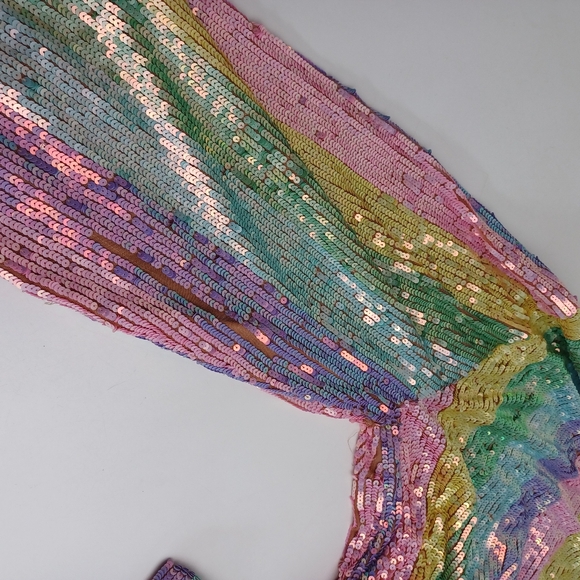 Show Me Your MuMu Rainbow Stripe Sequins Dress Size XXL Women Party Long Sleeve - Picture 8 of 16